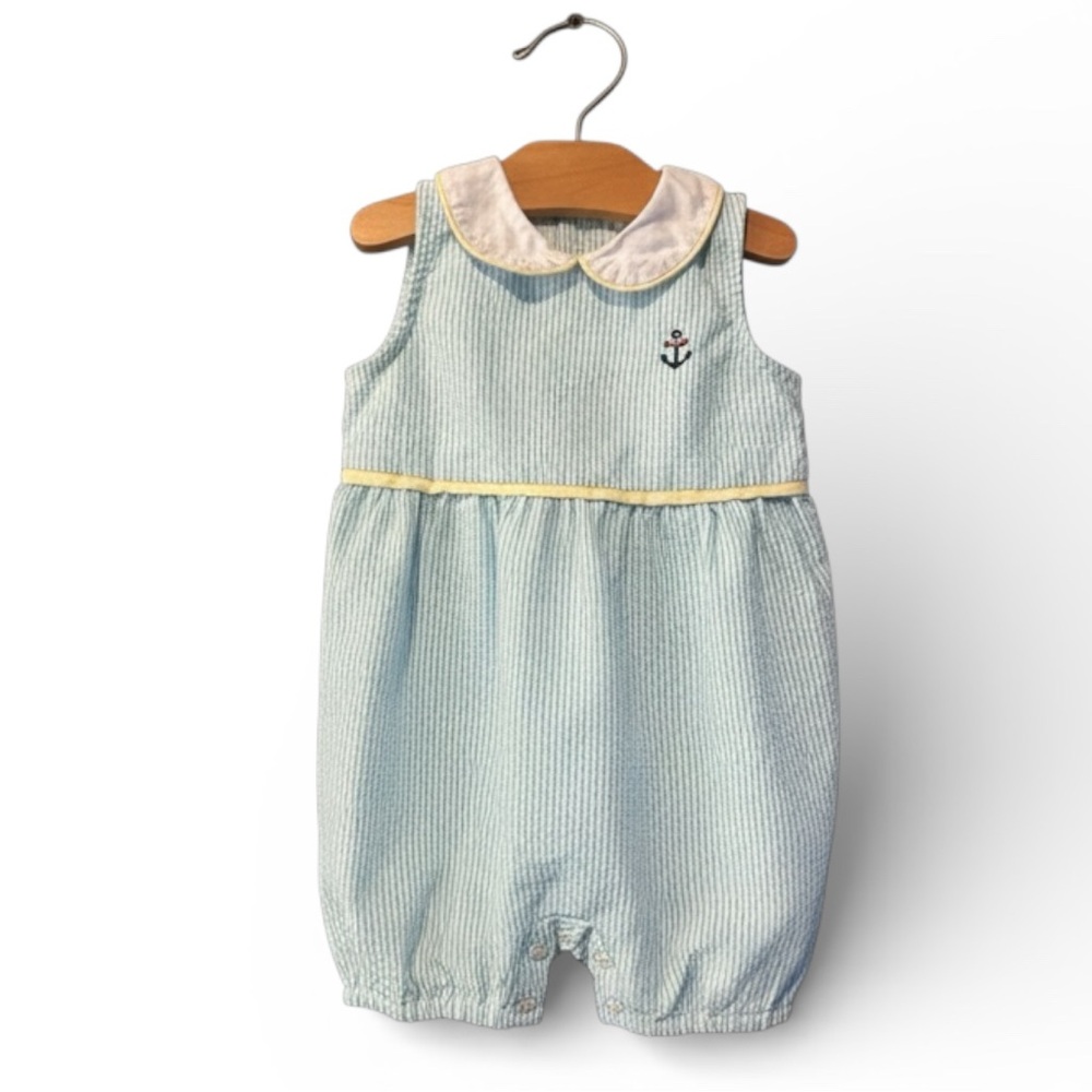 Edgehill Collection Striped Seersucker Romper with Anchor Embroidery - Picture 1 of 7